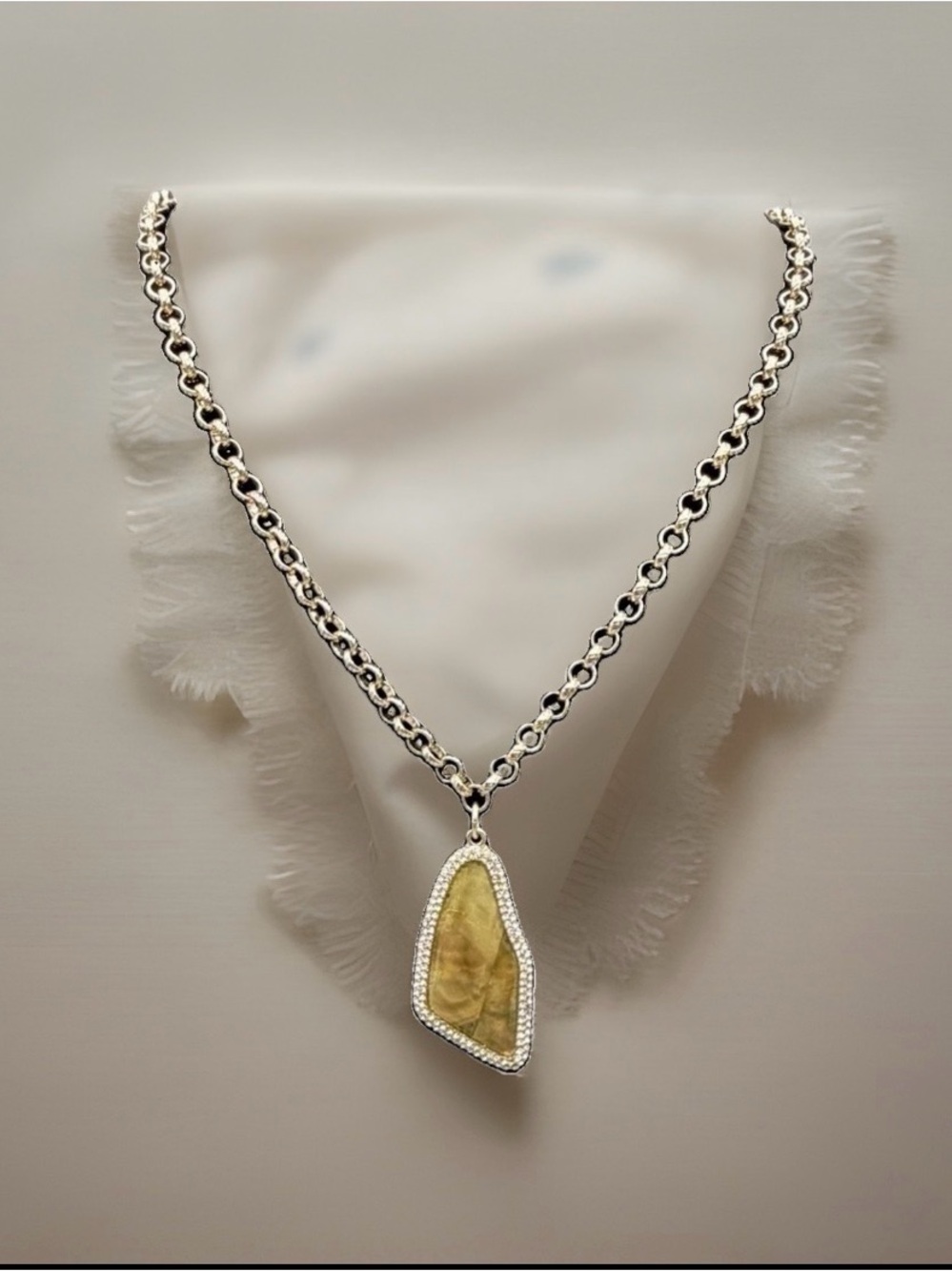 Chico’s Gold Tone Necklace Statement Pendant 38” Chain Stone Drop